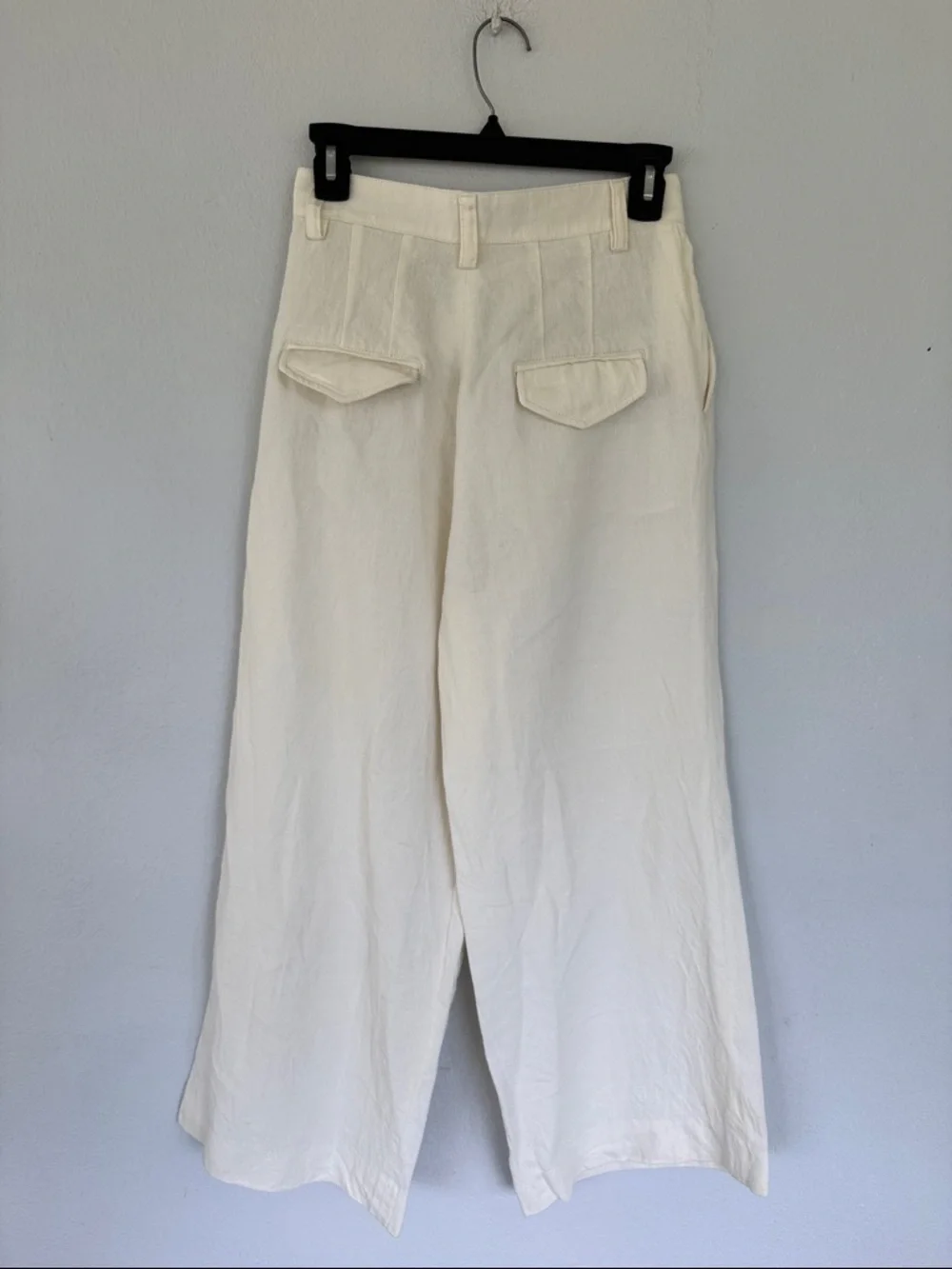 ZARA white high rise pleated wide leg linen blend crop pants size XS